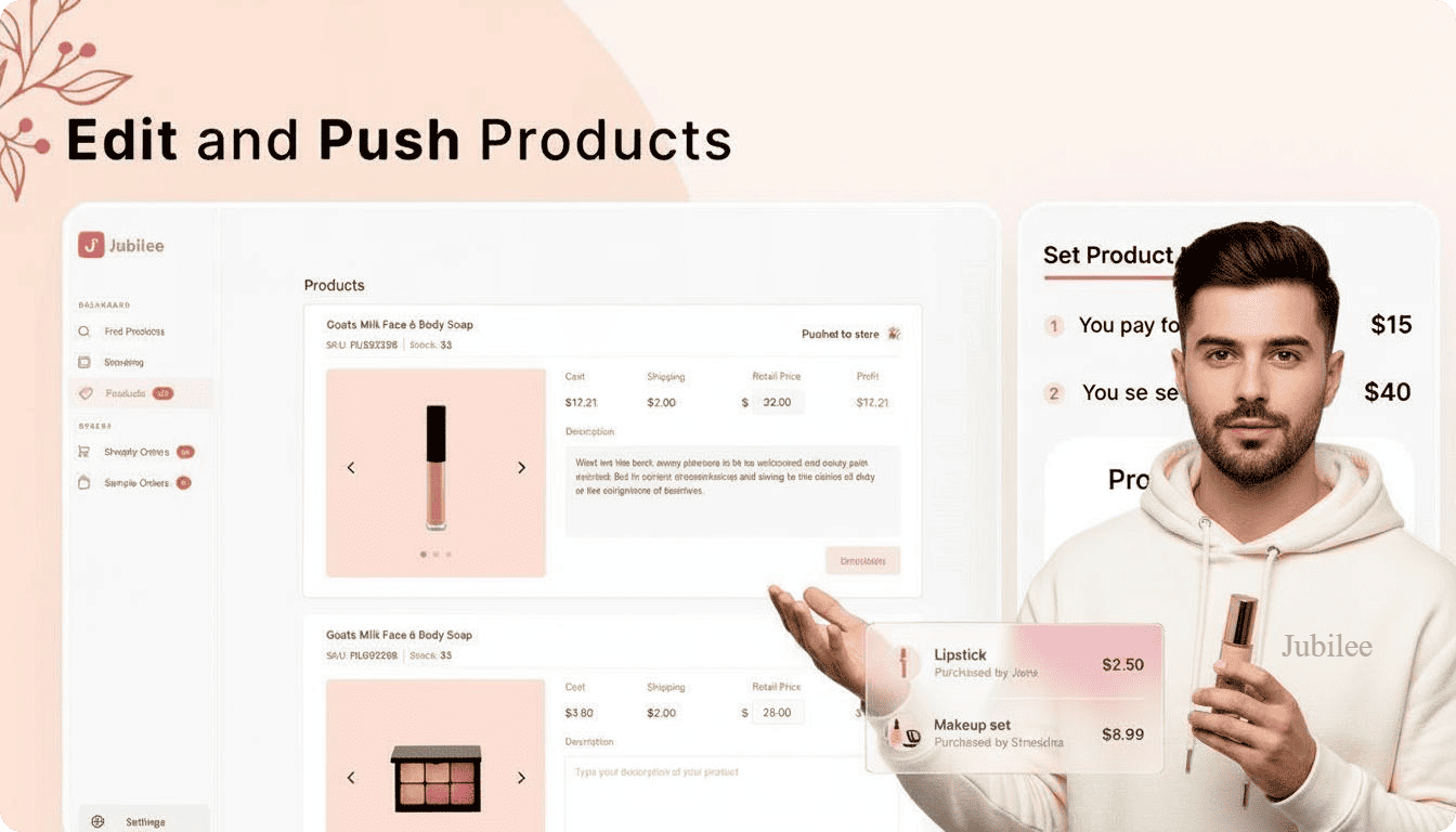 edit and push Edit and push cosmetics products to your Shopify store with Jubilee